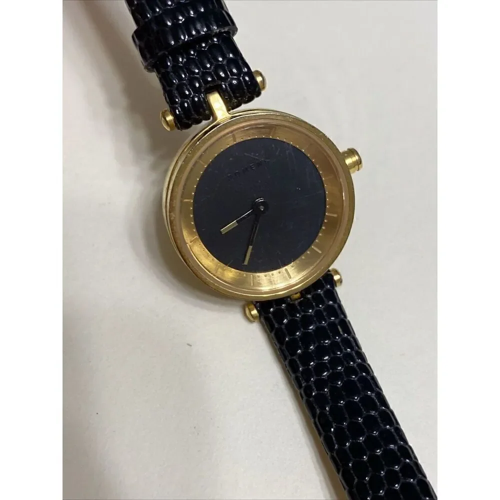 Ladies Domeni Black‎ & Gold Watch Pebbled Leather Band VX10 Movement